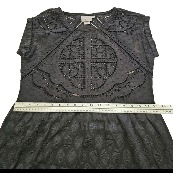 ANTHROPOLOGIE LBD Vanessa Virginia Small Embroidered Cutwork Black Eyelet Dress - Picture 9 of 14